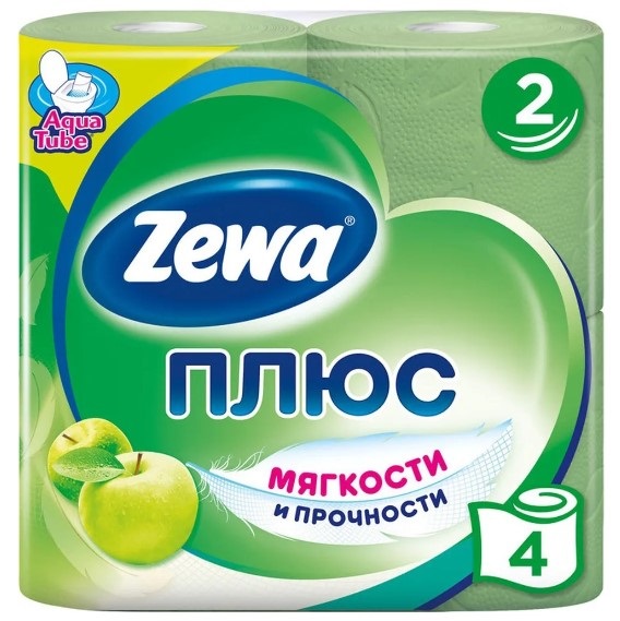 Туалетная бумага 4рул 2-слойн. "ZewaПлюс" зеленая, аромат яблока
