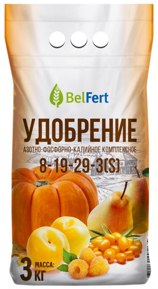 Удобрение BelFert Азотно-Фосфорно-Калийное комплексное марки 8-19-29 по 3кг/РБ